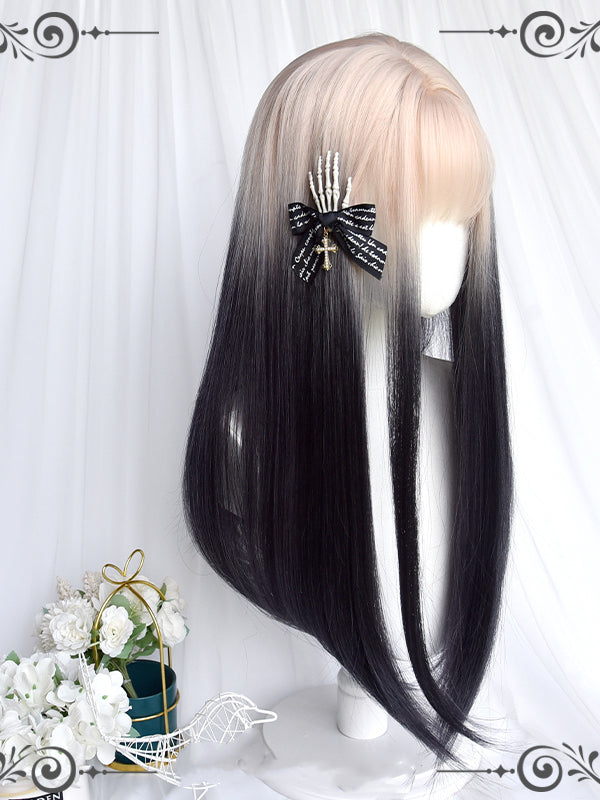 Black Currant Beige to Black Ombre Long Straight Wig