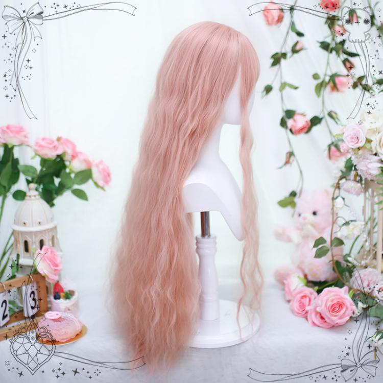 Grapefruit Pink Long Curly Synthetic Wig