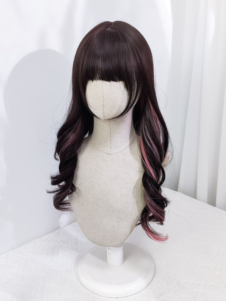 Cherry Pink Highlight Jirai Kei Long Wavy Synthetic Wig