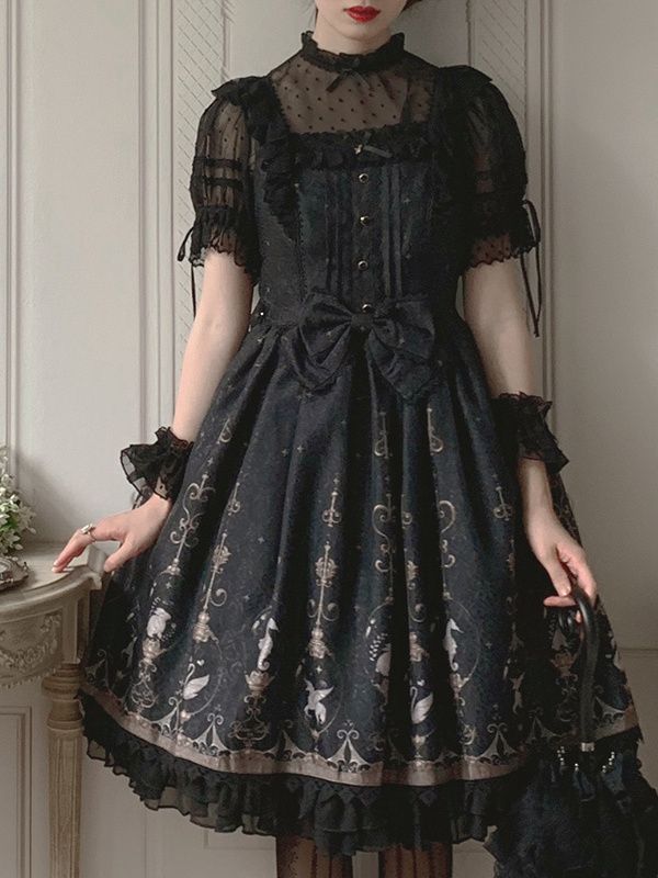 Fairy Tales on Paper Color Black Lace Trim Big Bow Lolita JSK