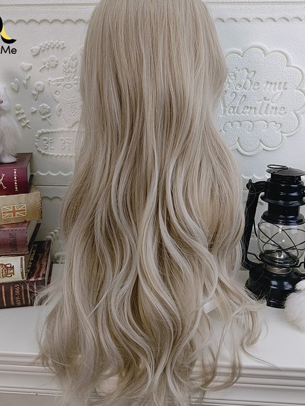 Natural Parting Long Wavy Synthetic Wig Wine Red/Silver White/Blonde