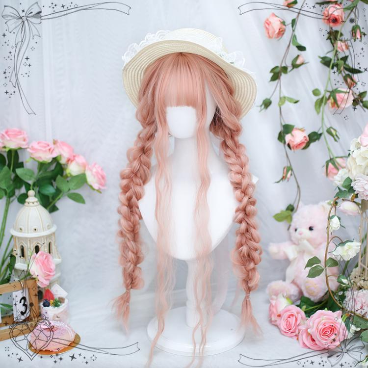 Grapefruit Pink Long Curly Synthetic Wig