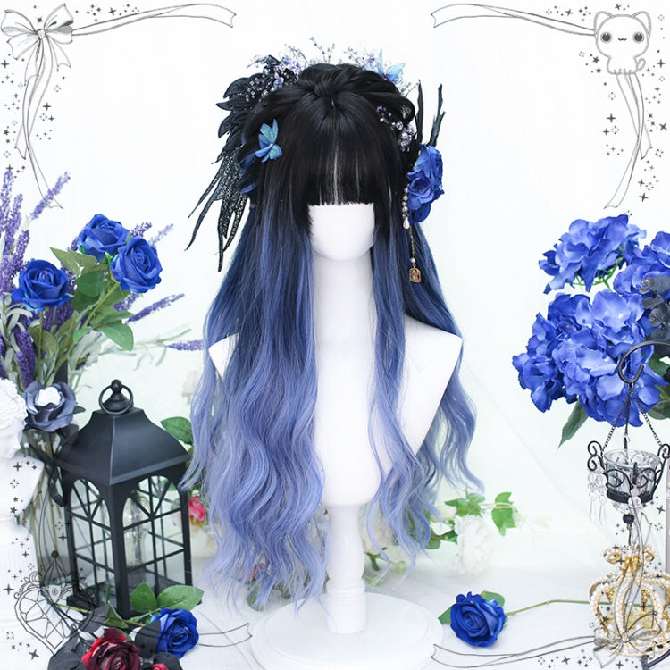 Highlight Blue Ombre Long Wavy Synthetic Wig