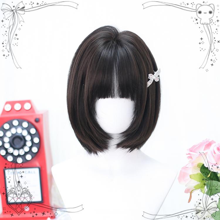 Dark Brown/Brown Bob Cut Chin Length Straight Synthetic Wig