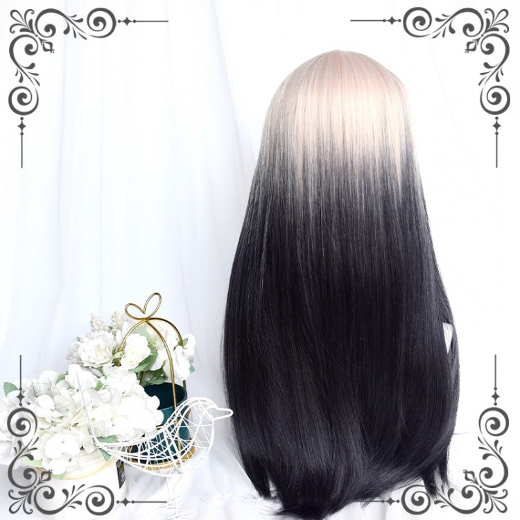 Black Currant Beige to Black Ombre Long Straight Wig