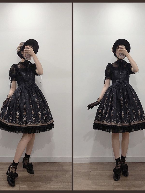 Fairy Tales on Paper Color Black Lace Trim Big Bow Lolita JSK