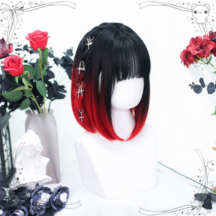 Black and Red Short Synthetic Wig