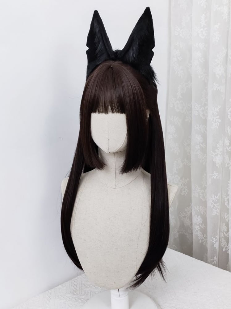 Dark Brown Hime Cut Long Straight Lolita Synthetic Wig