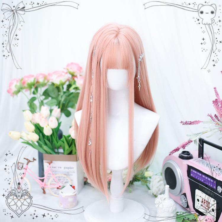 Grapefruit Pink Long Straight Synthetic Wig