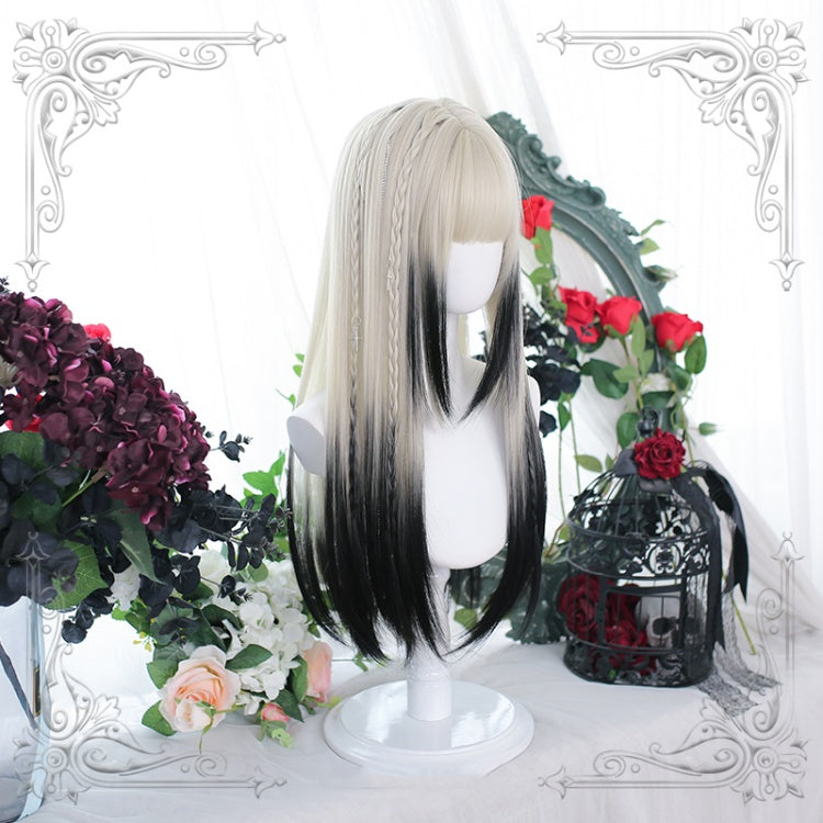 Mountains and Seas Half Black Straight Waist Length Lolita Synthetic Wig
