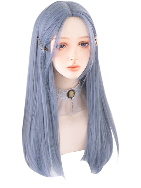 Dusty Blue Straight Under Bust Length Synthetic Wig