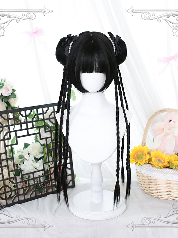 Glorious Youth Black Lolita Short Wig with Ponytails