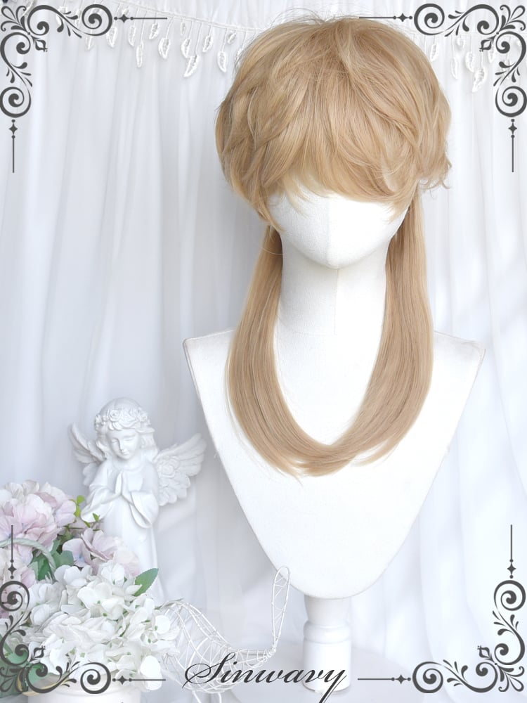 Flax Gold Curly Ouji Short Wig with Tail