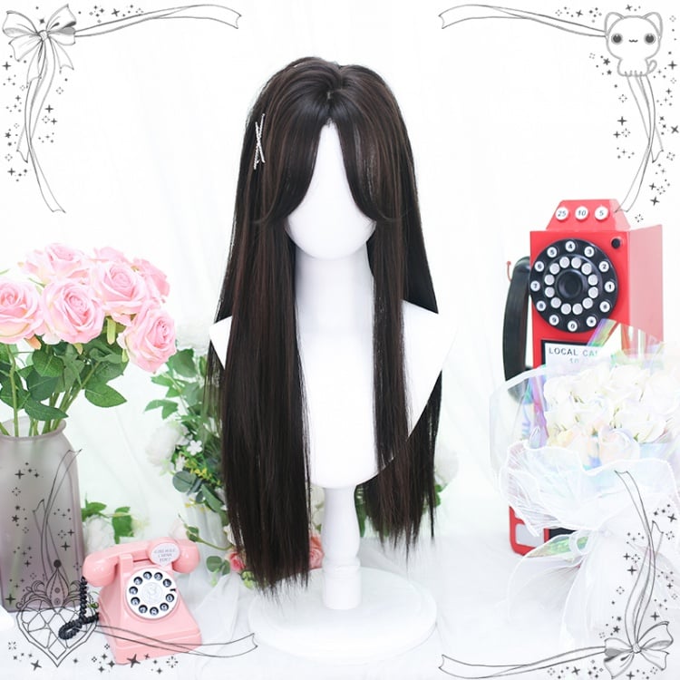 Dark Brown Fringe Long Straight Synthetic Wig