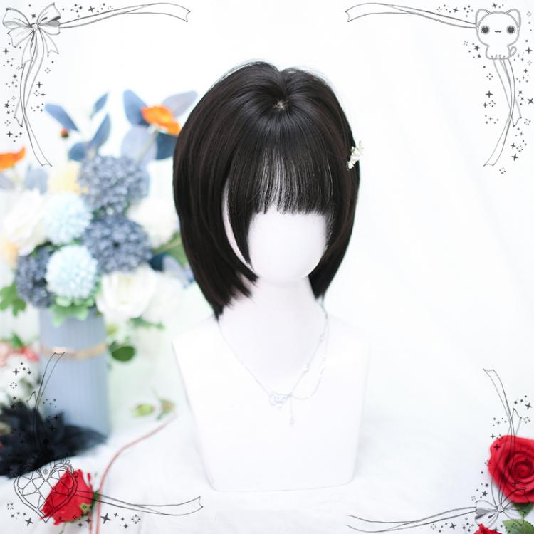 Black/Dark Brown Layered Cut Short Synthetic Wig