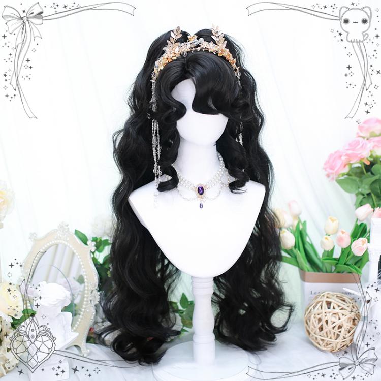 Curly Bangs Black Short Synthetic Wig with Wavy Double Ponytails