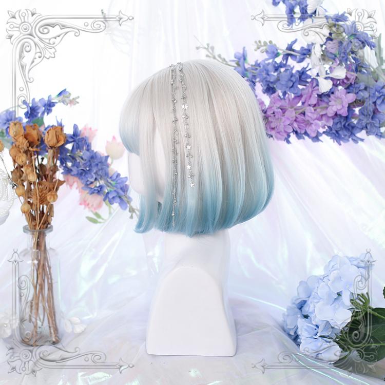 Grey to Blue Ombre Straight Short Bob Style Synthetic Wig