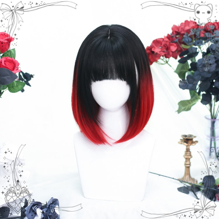 Black and Red Short Synthetic Wig