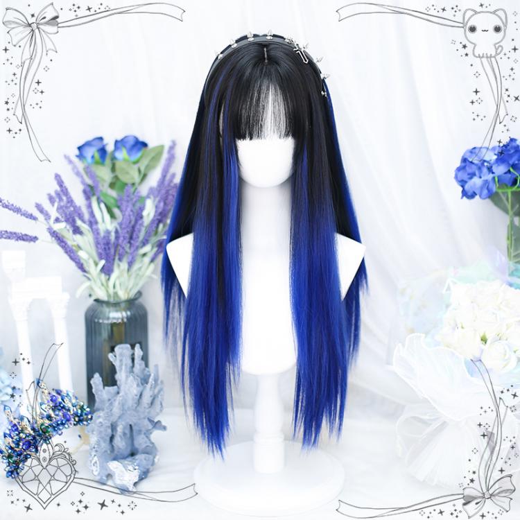 Black and Blue Medium Straight Synthetic Wig