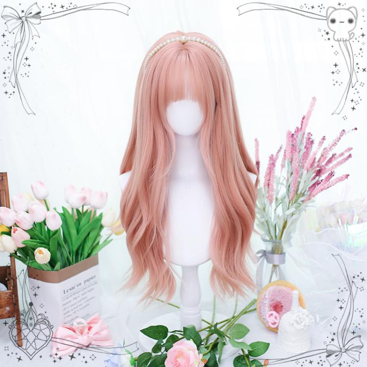 Grapefruit Pink Wavy Long Synthetic Wig