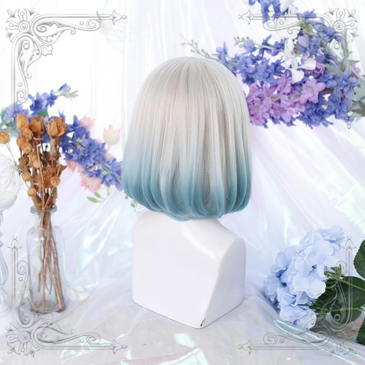 Grey to Blue Ombre Straight Short Bob Style Synthetic Wig