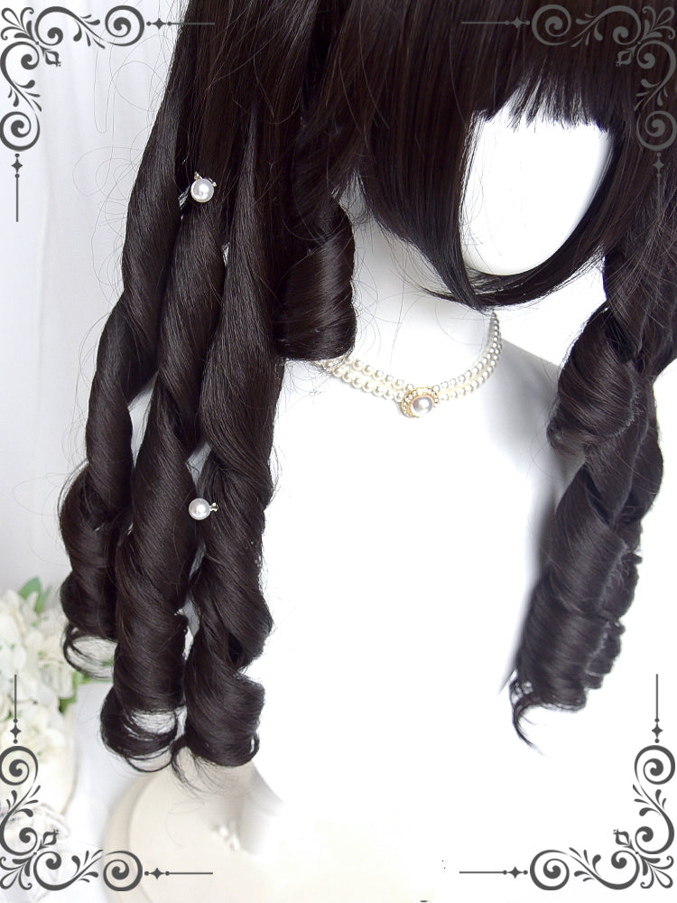 Fabletown Retro Black Short Wig with Sausage Curls Double Ponytails