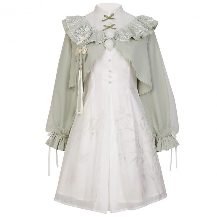 Bamboo Hidden Qi Lolita Banded Collar Short Sleeves Lolita OP+ Bolero Set