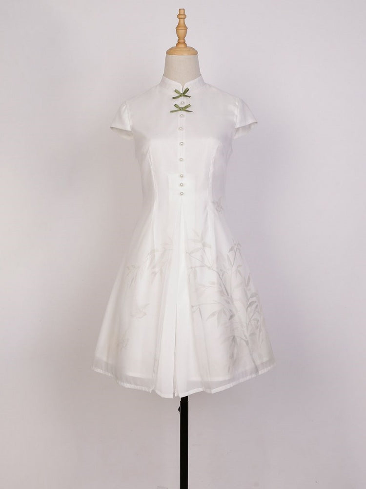 Bamboo Hidden Qi Lolita Banded Collar Short Sleeves Lolita OP+ Bolero Set