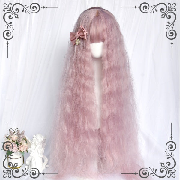 100cm Sweet Pink Hip Length Water Ripple Curly Wig