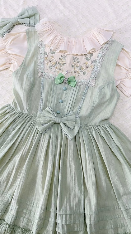 Girl Nelly Color Green Floral Embroidery Round Neck Jumper Skirt