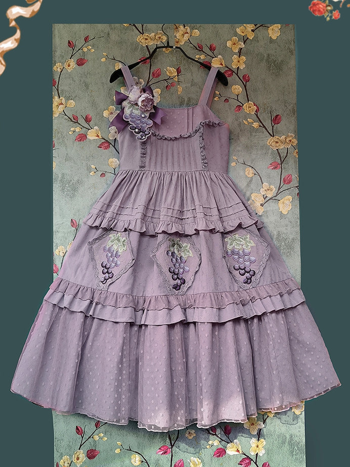 Grapes Manor Color Purple Grape Embroidery Hem Lolita JSK