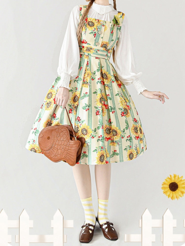 Sunflowers Print Classic and Elegant Jumper Skirt