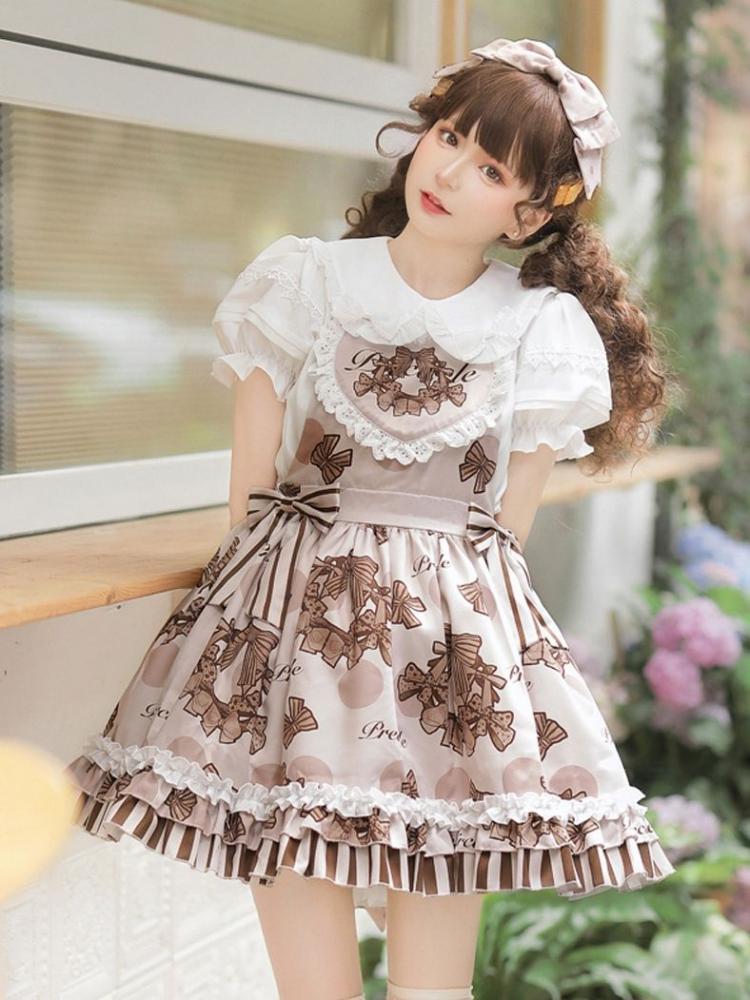 Chocolate Wreath Ruffle Trim Sweetheart-shaped Bodice Jumper Skirt