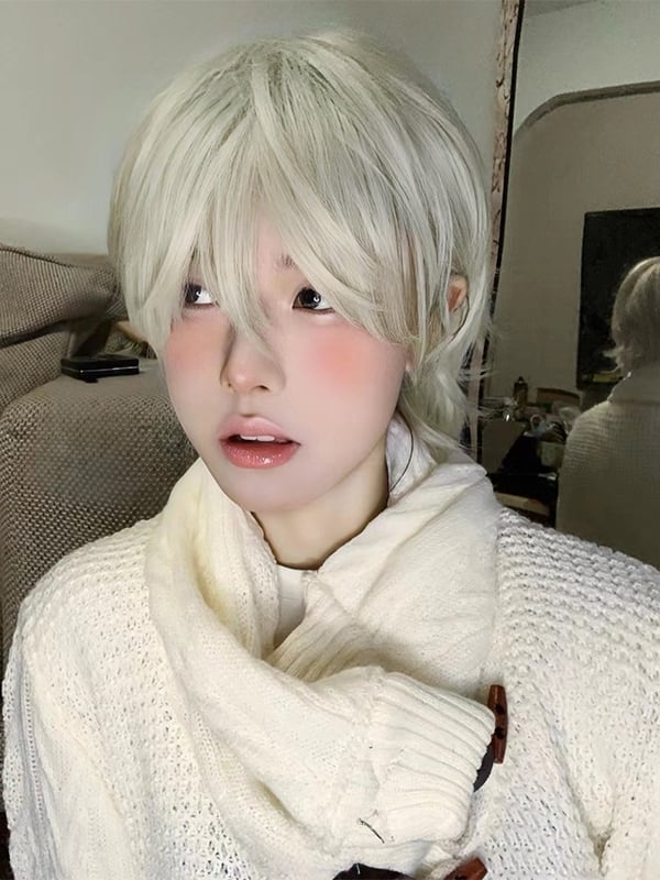 Light Blonde Short Boy Style Wig with Bangs