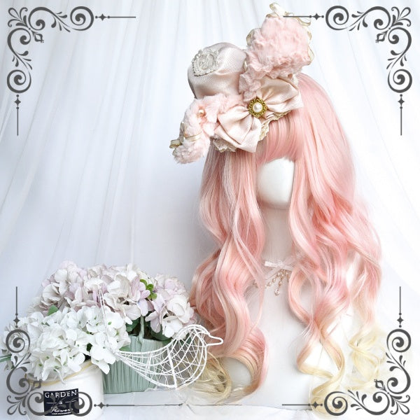 Waist Length Pink Gold Ombre Wavy Wig