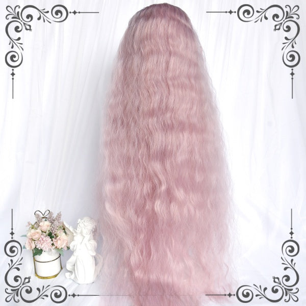 100cm Sweet Pink Hip Length Water Ripple Curly Wig