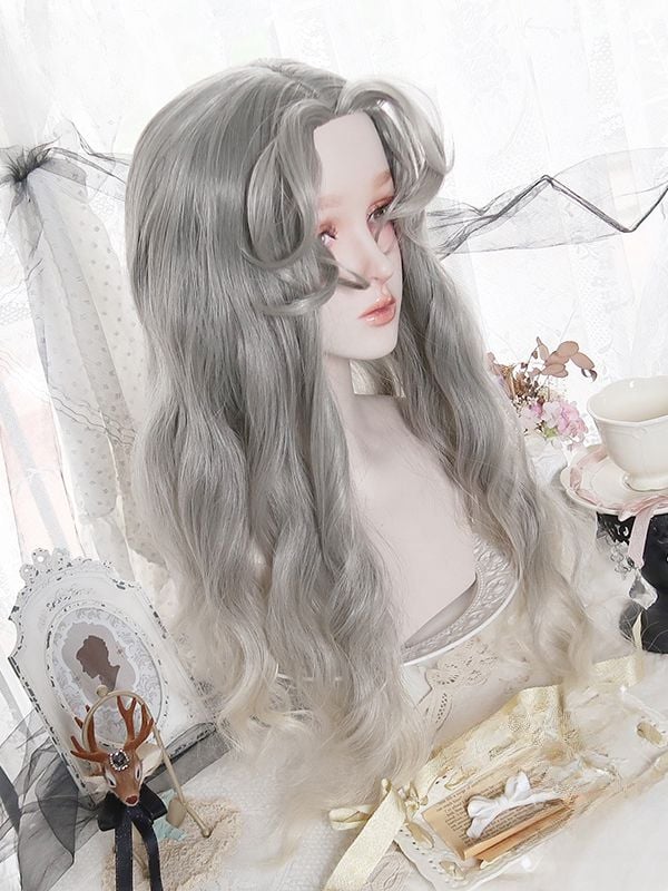 Gray Ombre Hair Color Long Wavy Synthetic Wig