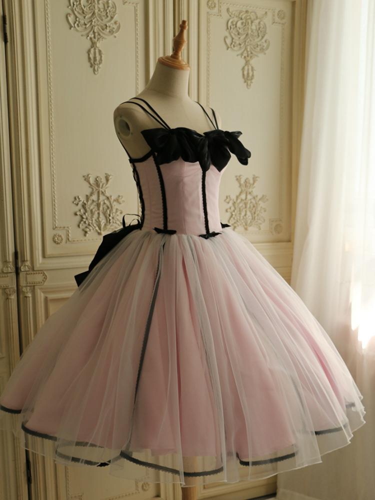 Black and Pink Prom Dress Boned Bodice Elegant Jumper Skirt