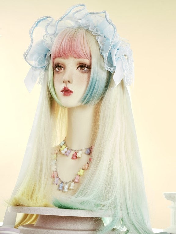 Candy Color Long Straight Rainbow Dip Dye Wig