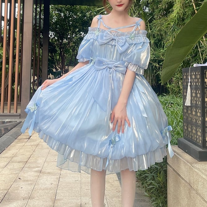 Bowknot Details Ruffle Off-the-shoulder Neckline Short Sleeves Lolita OP