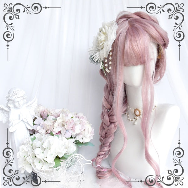 Spring Sakura Sweet Pink Long Wavy Wig with Bangs