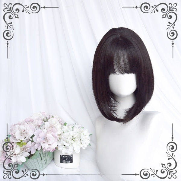 Daily Black Brown Bob Wig with Bangs