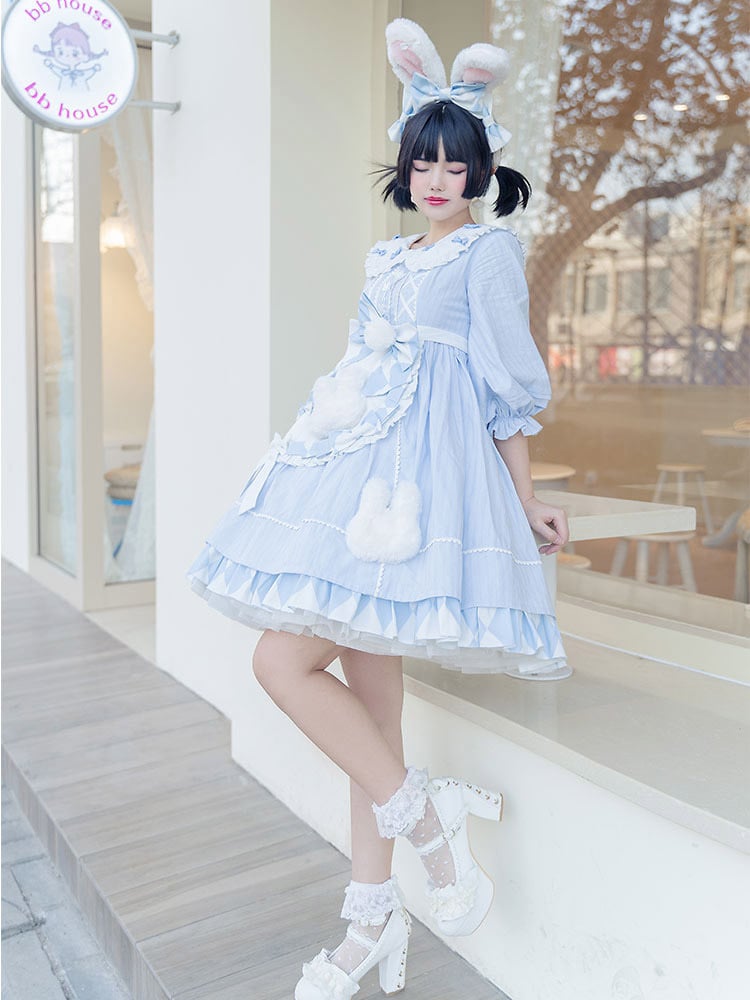 Alice Bunny Lolita Fashion Mid-length Sleeves Peter Pan Collar Dress