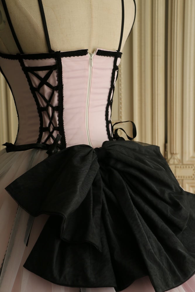 Black and Pink Prom Dress Boned Bodice Elegant Jumper Skirt