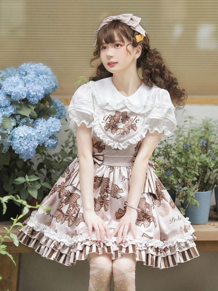 Chocolate Wreath Ruffle Trim Sweetheart-shaped Bodice Jumper Skirt