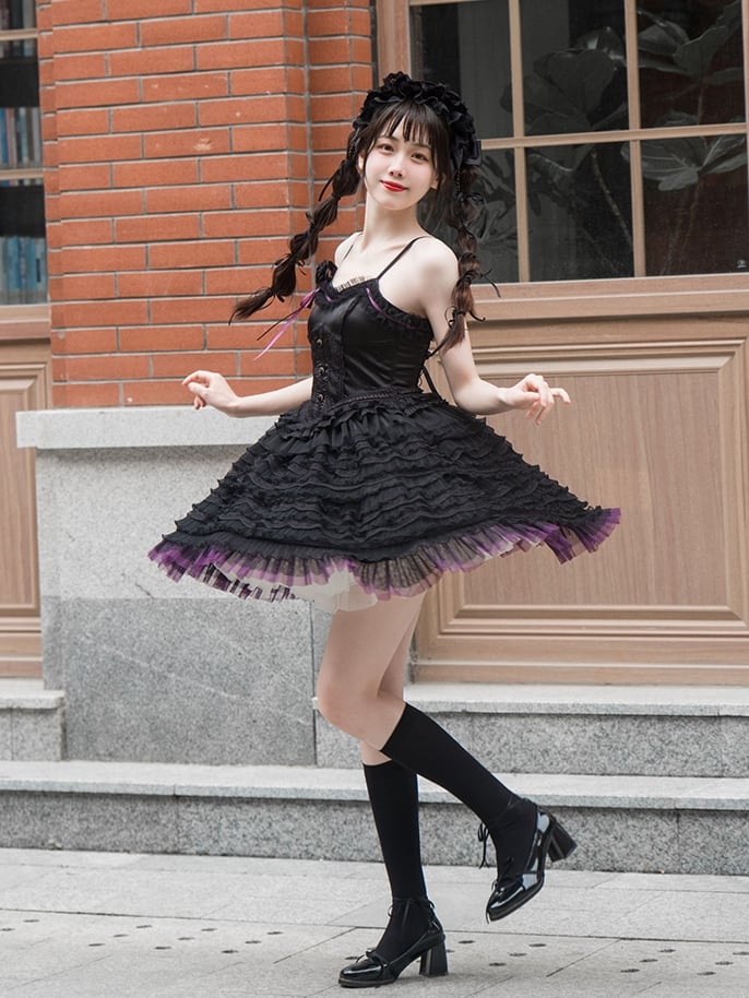 Boned Corset Waist Ballet Dress Jumper Skirt Black and Purple