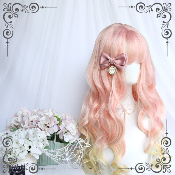 Waist Length Pink Gold Ombre Wavy Wig