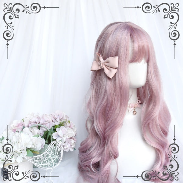 Spring Sakura Sweet Pink Long Wavy Wig with Bangs
