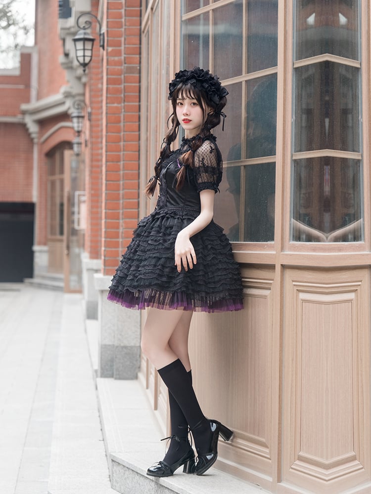 Boned Corset Waist Ballet Dress Jumper Skirt Black and Purple