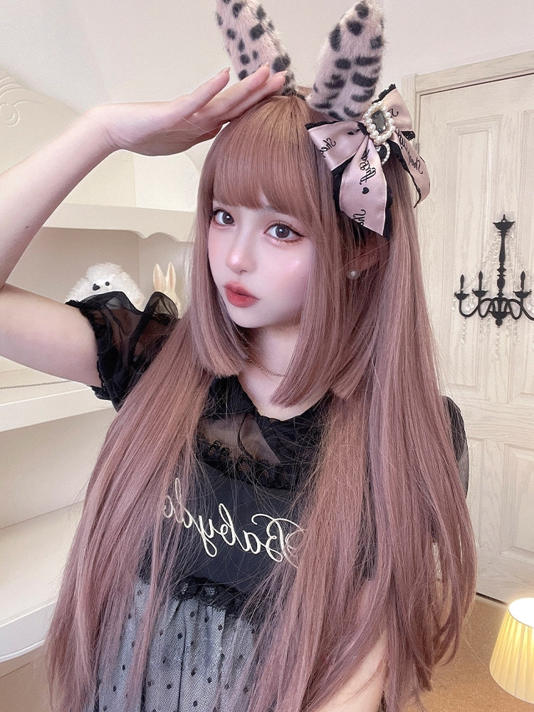 Dusty Pink Hime Cut Long Synthetic Straight Wig